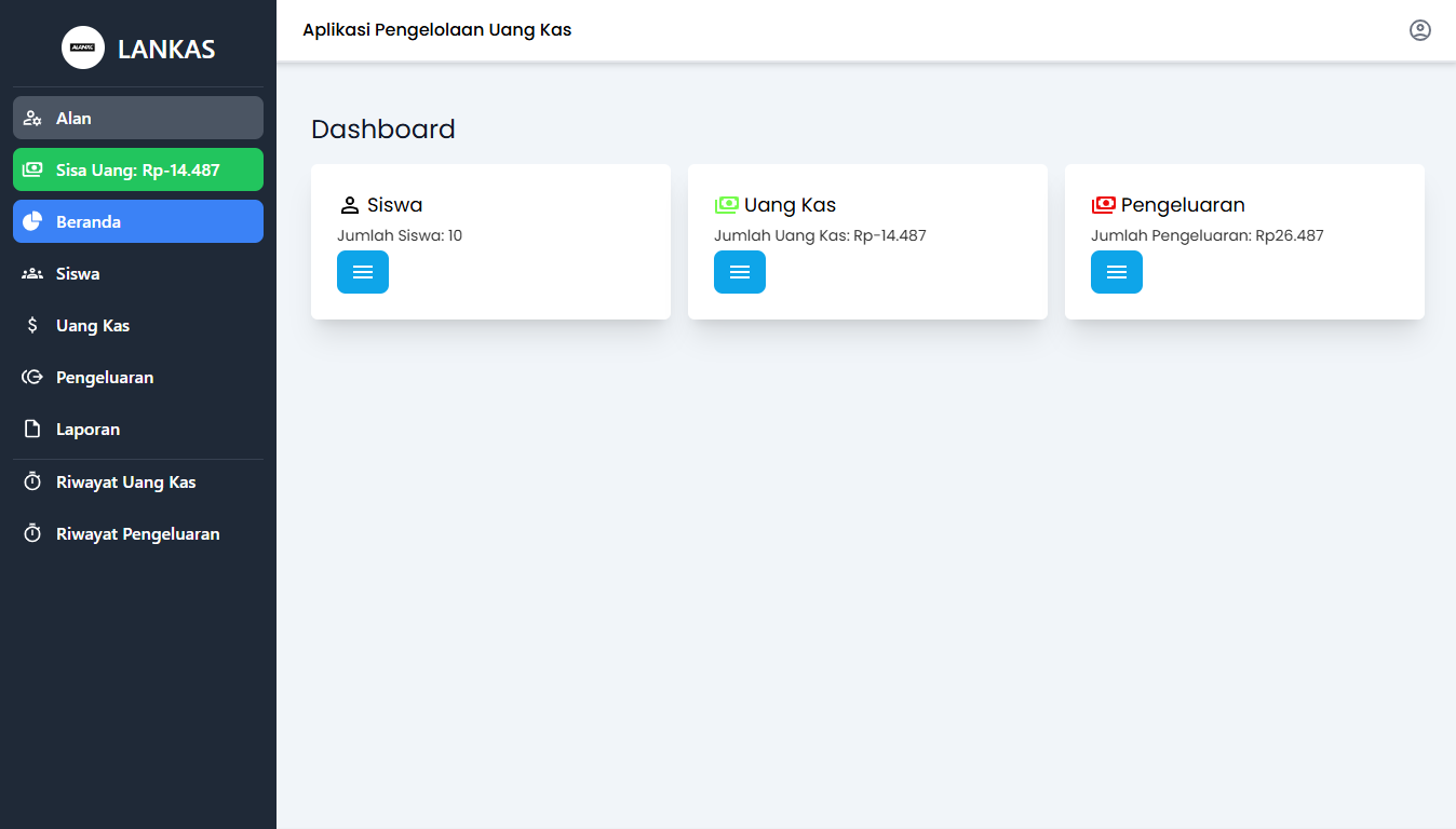 Screenshot aplikasi LANKAS untuk pengelolaan uang kas kelas