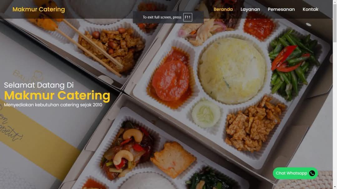 Screenshot website Makmur Catering untuk pemesanan dan profil